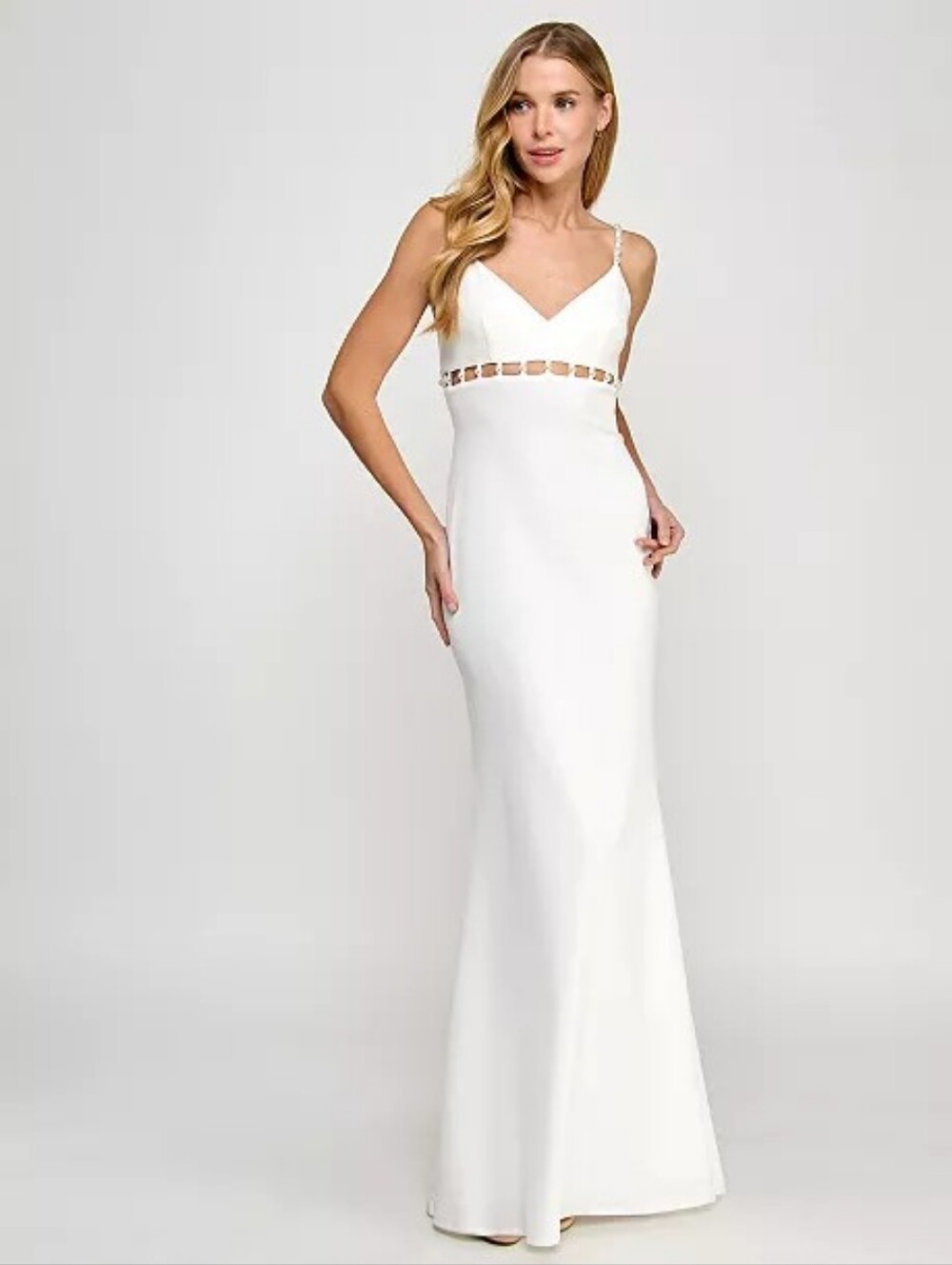 NWT Seni & Cade Ivory Pearl Detail Cutout Formal Gown Size 7/8
